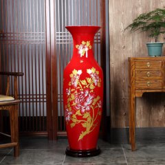 中国红大花瓶批发 1米到2米陶瓷大花瓶